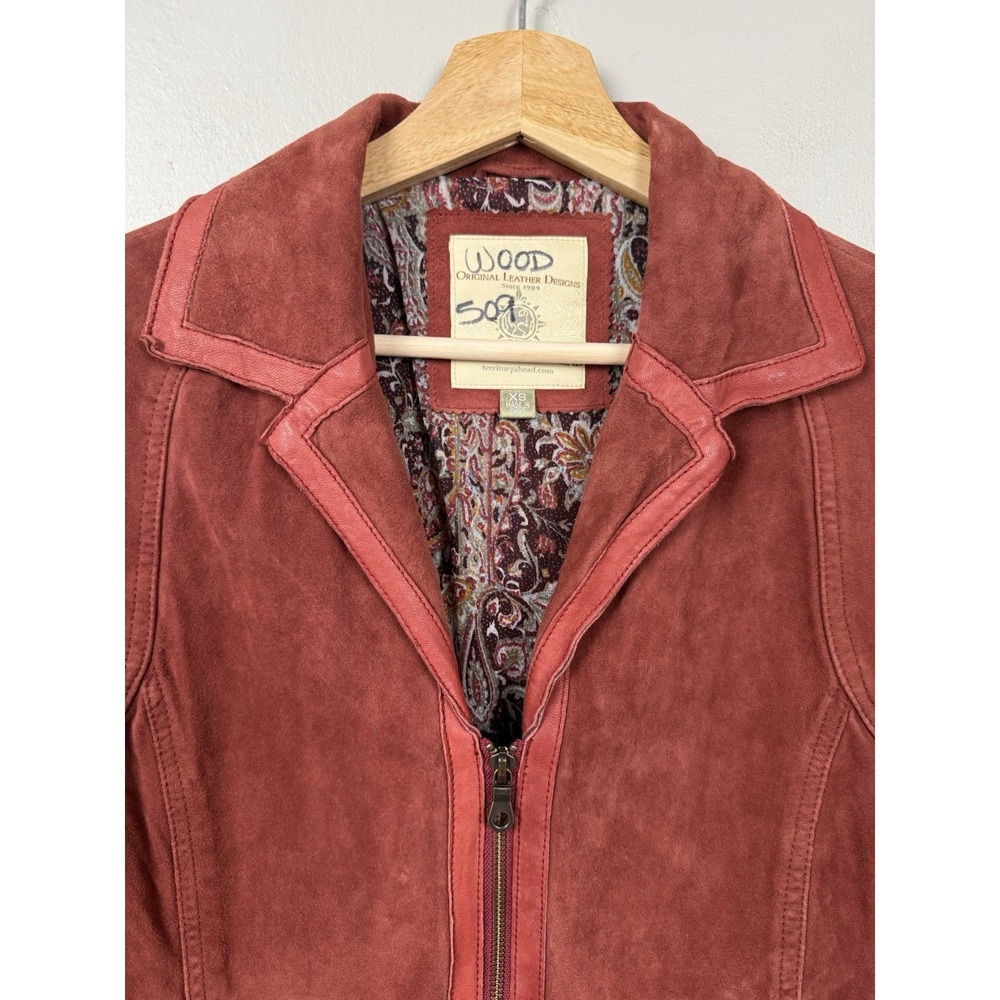 Vintage The Territory Ahead Red Suede Leather Jacket XS Boho Western Retro‎ Y2K - Picture 9 of 15